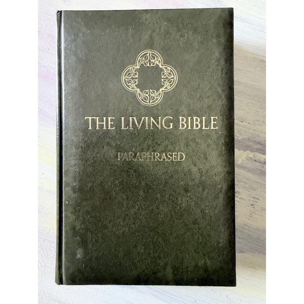 The Living Bible Paraphrased 1979 49th Printing Green Padded Plush Hardcover